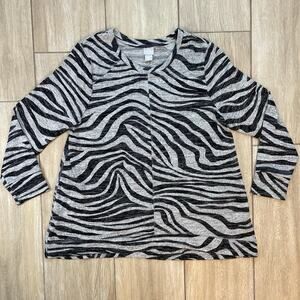 Chico’s Zenergy Women’s 3 (16/18) Zebra Print Rayon Blend Long Sleeve Top